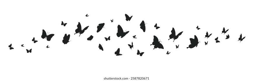 Butterflies silhouette flying on white background. Vector illustration set