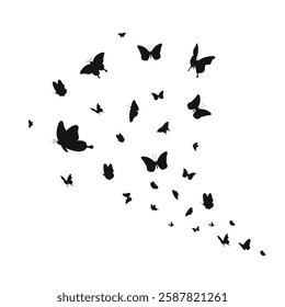 Butterflies silhouette flying on white background. Vector illustration set isolated on white background