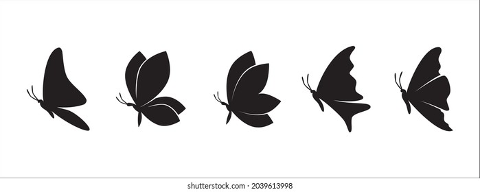 Butterflies silhouette set. Butterflies silhouettes vector set illustration.