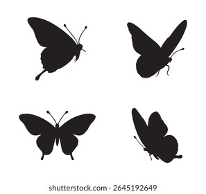 Conjunto de silhuetas borboletas. Ilustração vetorial