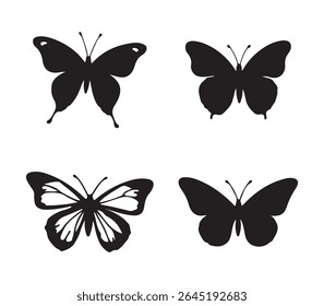 Conjunto de silhuetas borboletas. Ilustração vetorial