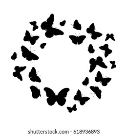 Butterflies silhouette vector background. Circle decorative ornate.