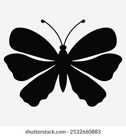 Butterflies silhouette. Vector illustration. Set of doodle black butterfly silhouettes on wings isolated on white background.