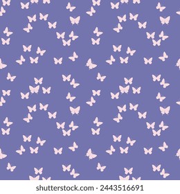 Butterflies silhouette vector seamless pattern background for textile, fabric, wallpaper, scrapbook. Insects with wings drawing for surface design in pastel color.