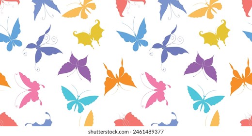 Butterflies silhouettes colorful, seamless pattern, decorative,wings,flying,summer, vector background,wallpaper,textile,paper,fabric