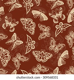 Butterflies silhouettes in hand-drawn style for tattoo design. Vector decorative doodle seamless.