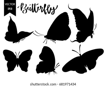 Butterflies  silhouettes isolated on white background. Vector butterfly set