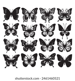 Butterflies silhouettes set on isolated on vector illustration white background