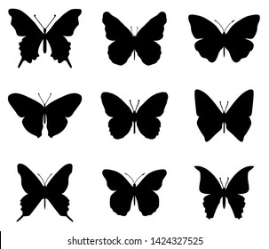 Butterflies silhouettes set. Spring butterfly silhouette collection isolated on white background
