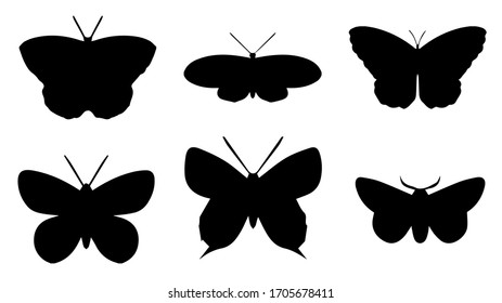 Siluetas de mariposas montadas, ilustración vectorial.