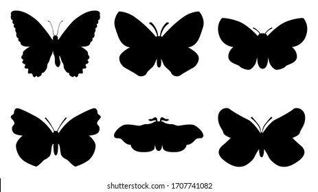 Butterflies silhouettes set, Vector illustration.
