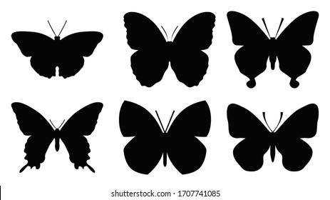 Butterflies silhouettes set, Vector illustration.