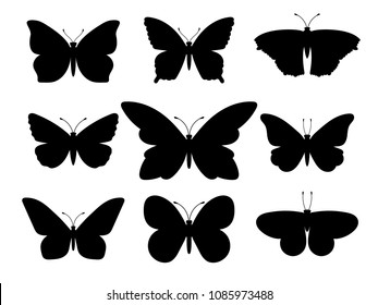 Butterflies silhouettes. Vector spring butterfly silhouette collection isolated on white background