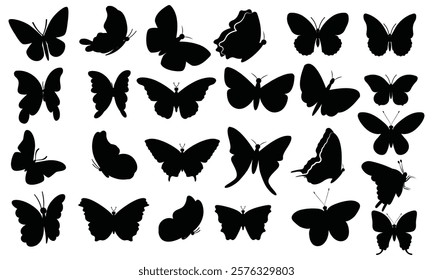 Butterflies silhouettes. Vector spring butterfly silhouette collection isolated on white background