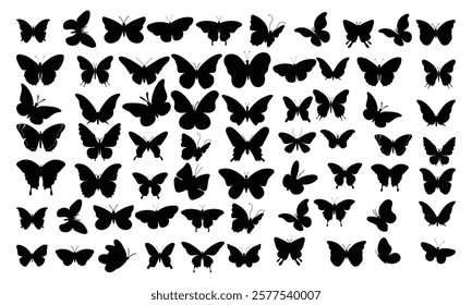 Butterflies silhouettes. Vector spring butterfly silhouette collection isolated on white background