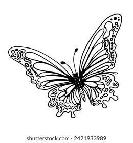 Butterflies. A simple drawing with your own hands. Minimalistic contour illustration. Vector EPS 10.