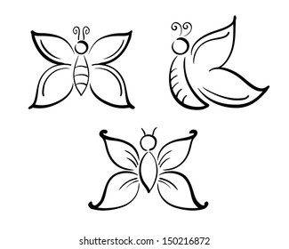 Butterflies in simple line art vector silhouette