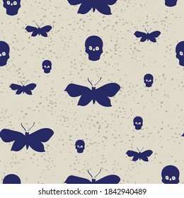 Butterflies and skulls, seamless pattern, vector