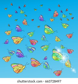 Butterflies in the sky. Concept of freedom. Illustration for your design.