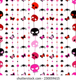 butterflies, spiders and skulls background, seamless pattern 