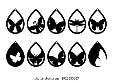 Butterflies spring, Easter black silhouettes. Earrings cut files templates