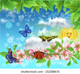 butterflies in the spring flying in the air