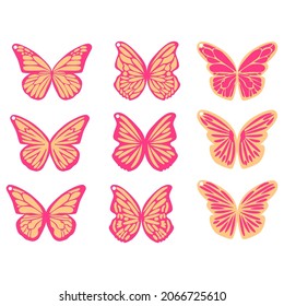 Butterflies spring silhouettes. Earrings cut files templates on white background