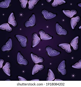 Butterflies and starry sky seamless pattern