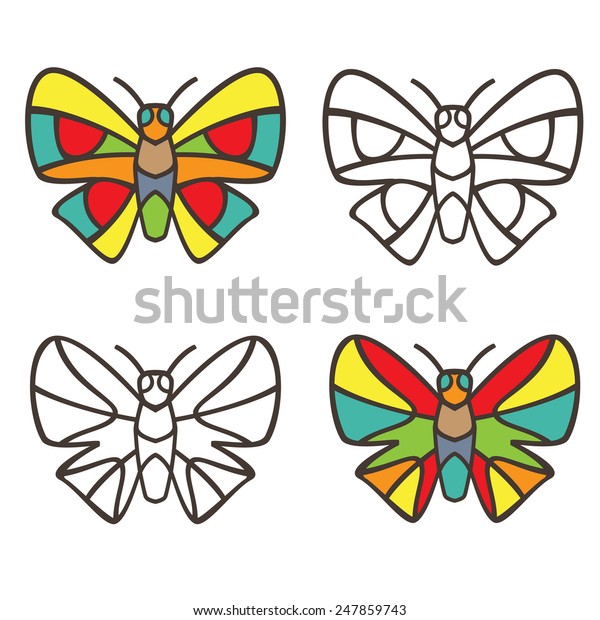 butterflies style stained glass coloring book stock vector