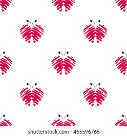 Butterflies the stylized pink. A seamless pattern on a white background.