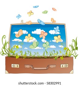 butterflies in suitcase