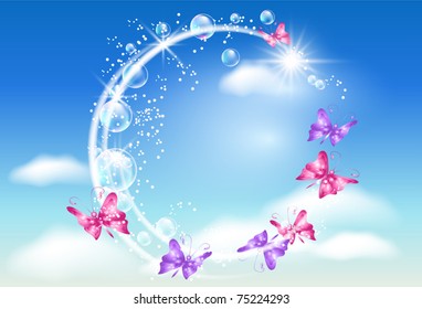 Butterflies swirling in the clouds
