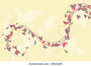 Butterflies, swirling lines, background elements and background are all on separate layers. eps10 file