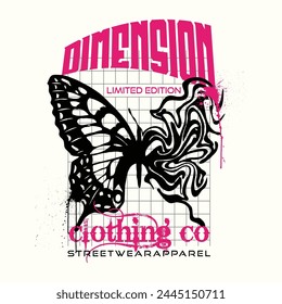 Diseño de camiseta de mariposas, gráfico de Vector, póster tipográfico o camisetas street wear y estilo Urbana. estampado elegante para streetwear, estampado para camisetas y sudaderas, aislado sobre fondo negro