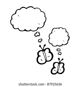 caricatura de mariposas con burbujas de pensamiento