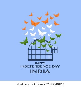 Butterflies in tricolour flying out from a cage. An Indian Independence Day concept