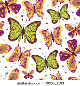 Butterflies Vector Cartoon Seamless Pattern On Stock Vector (Royalty ...