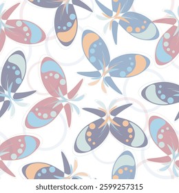 Butterflies vector cartoon seamless pattern on a white background. Vector illustration in vintage style.