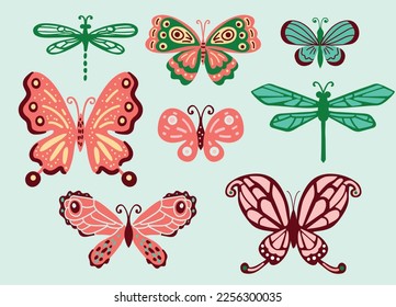 Colección vectorial de mariposas. Ilustración plana. Colores de verano

