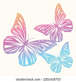 Butterflies, vector illustration. Colored butterflies on white background. 