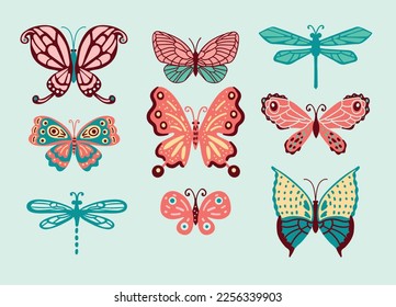 Ilustración vectorial de mariposas.Colección de clipart de verano