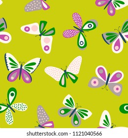 Butterflies vector pattern. Colorful spring background. 