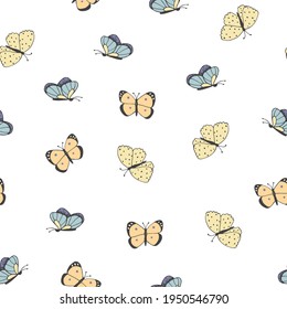 Butterflies vector seamless doodle pattern