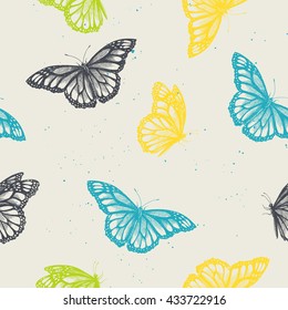 Butterflies. vector seamless pattern with hand drawn butterflies. graphic illustration