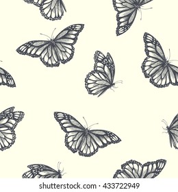 Butterflies. vector seamless pattern with hand drawn butterflies. graphic illustration