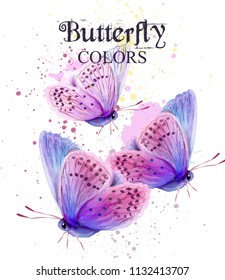 Butterflies watercolor card Vector. Peace Day delicate background