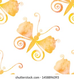 Butterflies and watercolor. Seamless pattern. Vector graphics