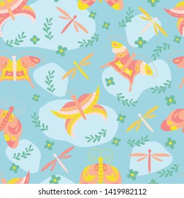 butterflies and wild flowers seamless pattern vector art