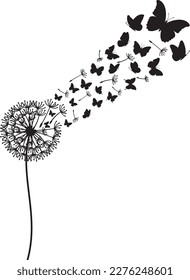 Butterflies Wish Dandelion isolated on white background	
