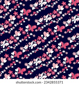 Butterflies,hearts and flowers pattern ornate design